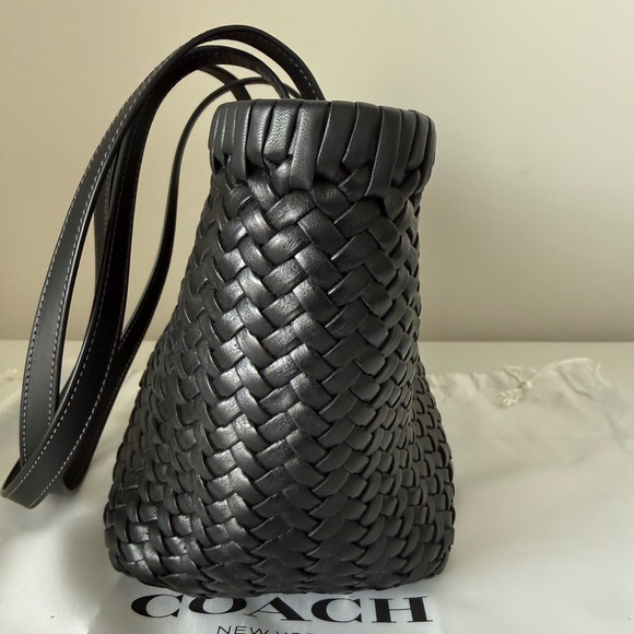 Coach Black Woven Leather Swing Tote - Picture 6 of 13